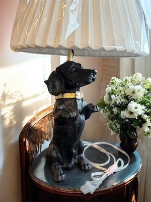 Black Dachshund Table Lamp with Gold Collar