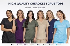 Cherokee Scrubs Top for Women Mock Wrap with 3 Pockets, Soft, 2-Way Stretch