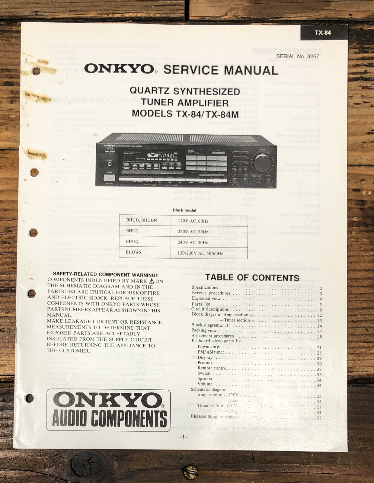 Onkyo TX-84 TX-84M Receiver Service Manual *Original*