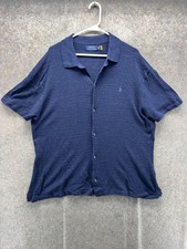 Polo Ralph Lauren Shirt Mens XL Blue Knit Short Sleeve Button Front Textured