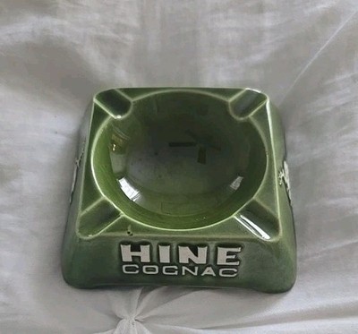 Rare Vintage HINE COGNAC Ashtray (Green w/ white lettering) & Deer Advertising