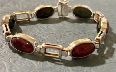 Jay King Wendearmband Nephrit Jade & rosa Thulit 925 Silber 24 g