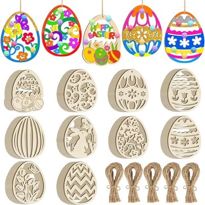 50 Stück Holzahänger Ostern Basteln Kinde, DIY Osterier Hasen Blume Basteln z...