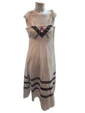 Young Edwardian By Arpeja Women's Dress 9 White Cotton Prarie Floral Pleated...