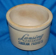Lansing, Mich. Lansing Dairy Co. Sunbeam Products stoneware  crock