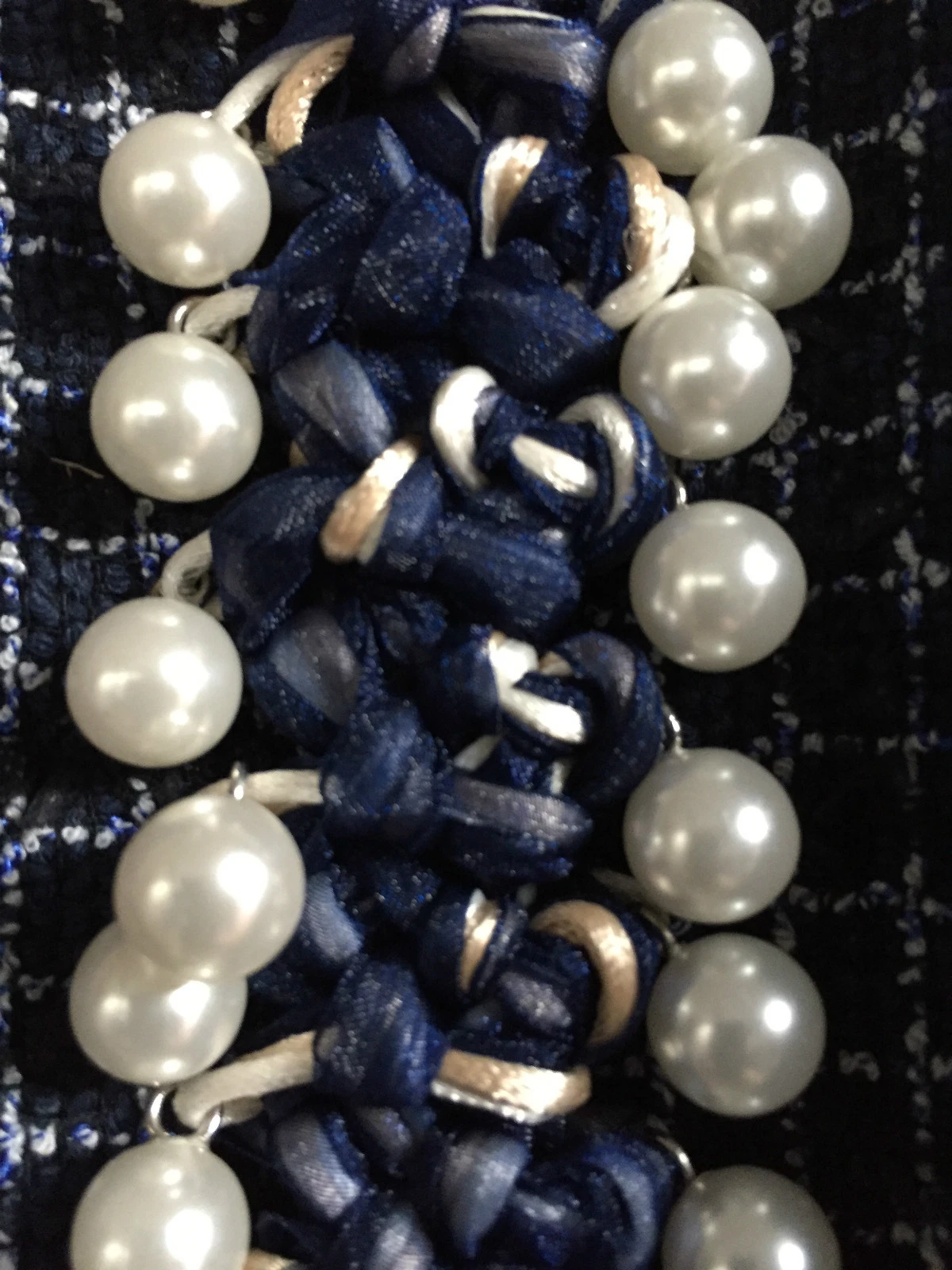 GIACCA CHANEL 10P VINTAGE NUOVA TWEED ECRU MARINA FINITURA INTRECCIATA PERLA CC FR40 FR38