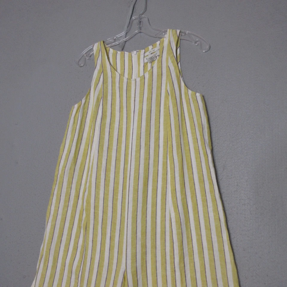 Rachel Zoe Jumpsuit 2 Yellow White Stripe Linen Coastal Flowy Beachy Relaxed Fit - Image 3 of 4