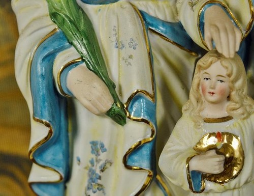 Schöne große antike religiöse Biskusstatue, Heilige Familie Jesus, Josef, Maria - Bild 13 von 24