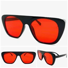 Mens or Women Classic Vintage Retro Style SUNGLASSES Unique Black Frame Red Lens