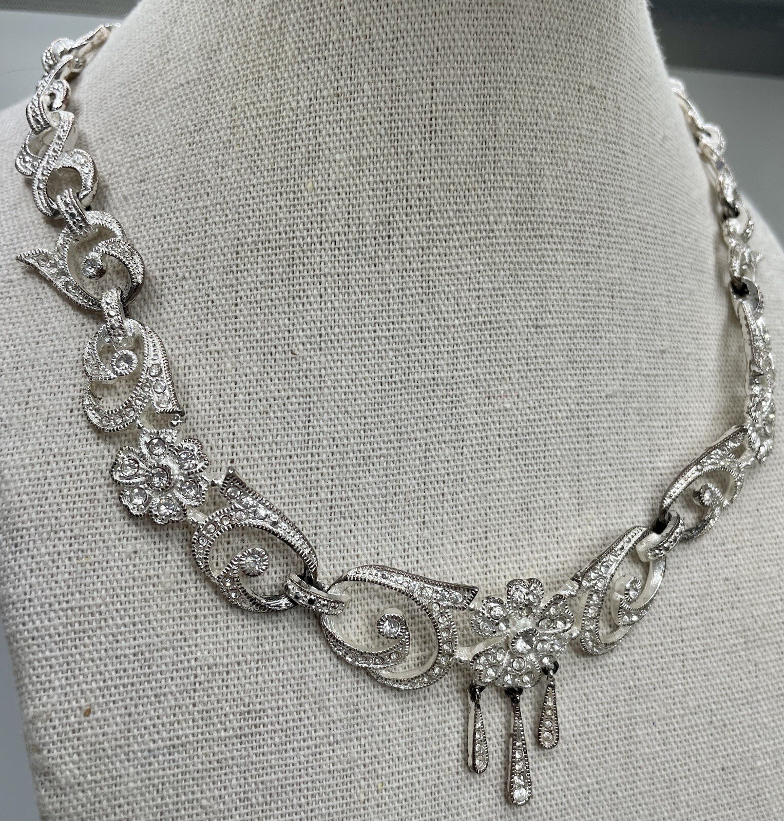 Rhinestone Crystal Statement Bridal Necklace Coll… - image 4