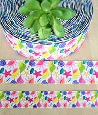 7/8  1.5" 1 YD Tropical Grosgrain Ribbon Starfish Shark Seashell Conch Shells
