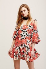 Free People Fp One Lucina Floral Mini Dress Printed Cold Shoulder XS NWD 282962