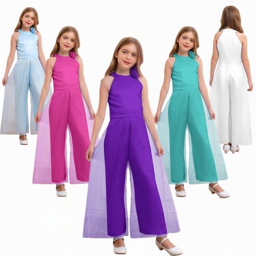 Kids Girls Gown Party Jumpsuit Evenings Rompers Dance Bodysuit Wedding Costume - Picture 3 of 54