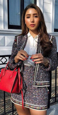 ZARA BNWT BLUE TWEED JACKET WITH TRIMS Size L