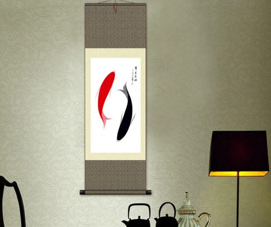 Decoración del Hogar Pintura Pergamino Colgante Chino Pintura Pez Gongbi Foto 2 de 3