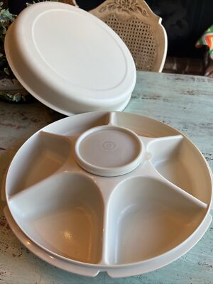 Tupperware VINTAGE Almond Divided Veggie PARTY TRAY+Dip Bowl # 1665 ...