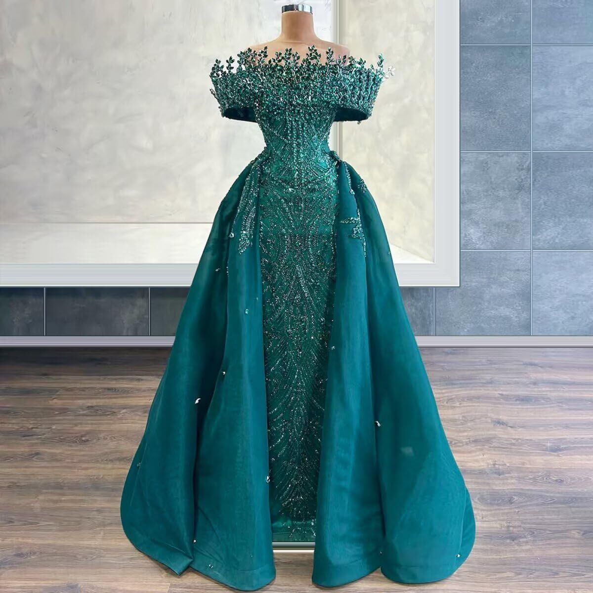 ワンピース yilon Luxury balloon dress Single-shoulder Evening Dress with Diamond Beading Floor