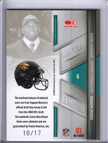 Eugene Monroe 2009 Limited Draft Day Dual Patch Jaguars #6 10/17 - 第 2/2 張圖片