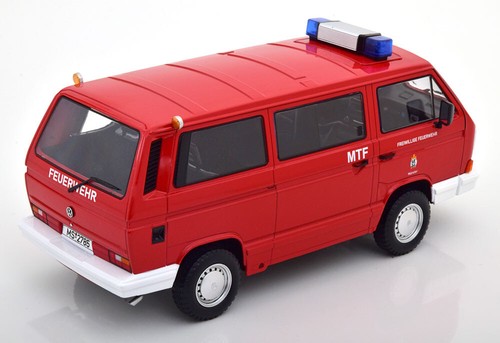 New KK-SCALE VOLKSWAGEN T3 FEUERWEHR 1987 1:18 Model Car RED KKDC180966 KidBX - Picture 2 of 5