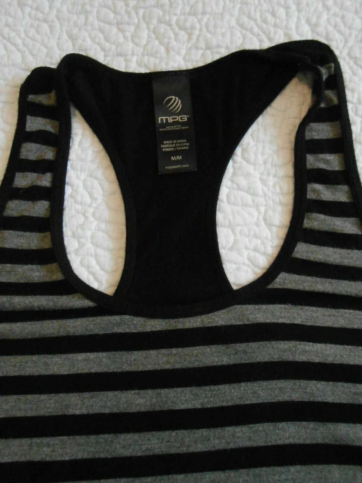 mpg racer back gray stripe back envelope pocket tank-top