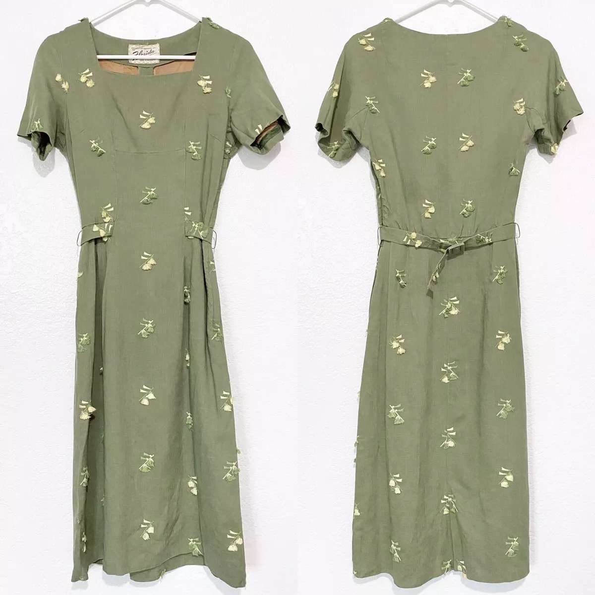 1950s True Vintage Wiggle Midi Dress in Drab Green eBay