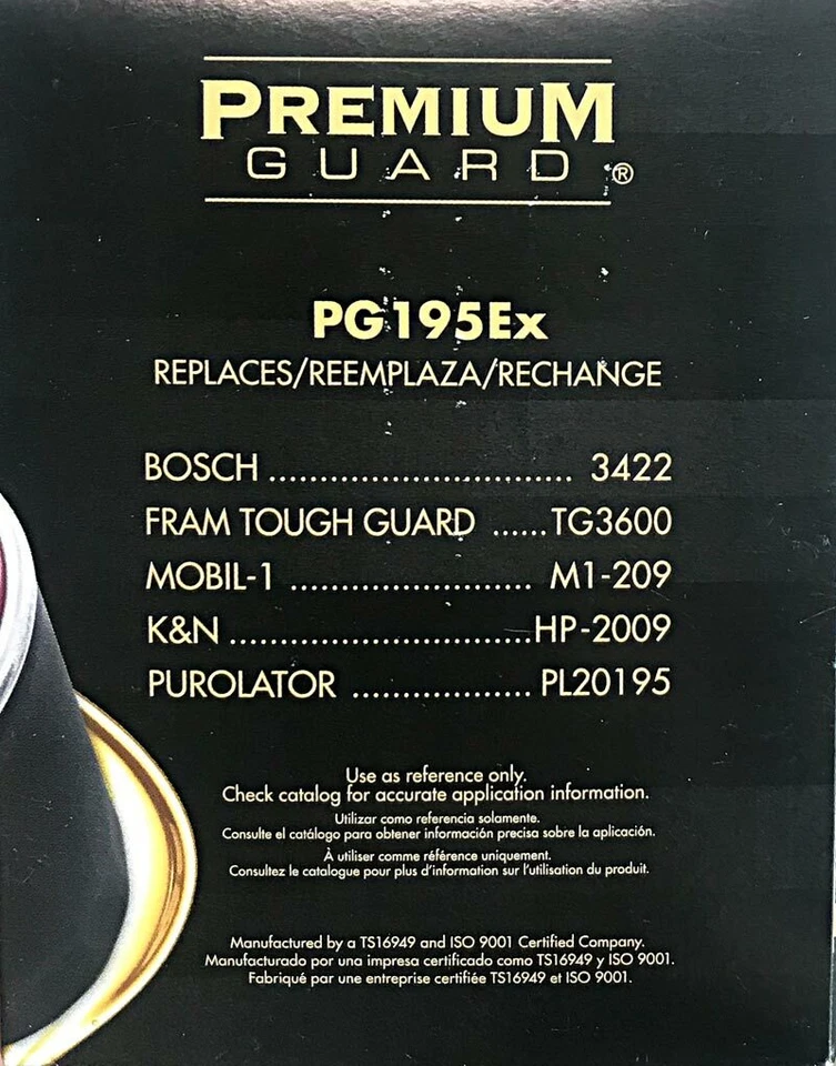 PREMIUM GUARD PG195EX OIL FILTER FOR BUICK CHRYSLER DODGE FORD JEEP -CASE OF 6 - Image 4 of 4
