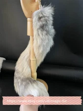 20" 50cm Natural Golden Island Fox Tail Real Fur Tail Keychain Adult Games Toy 