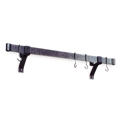 Enclume Pot Rack 36" Rolled End Bar Wall Mount Mid-Century Hammered Steel Finish