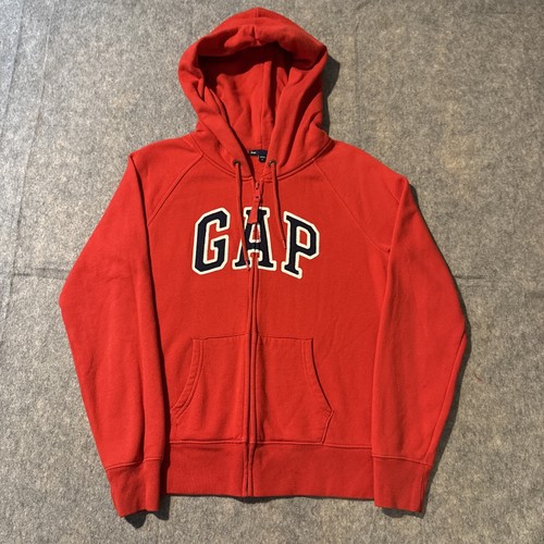 Gap Hoodie Womens Medium Embroidered Spellout Full Zip Red Long Sleeves Pockets