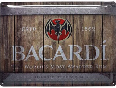 Bacardi Rum Kiste Groß Geprägtes Metall Zeichen 400mm x 300mm (Na )