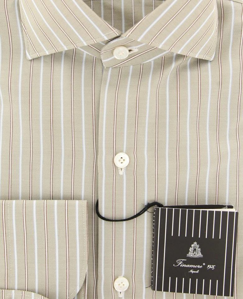 Camisa a Rayas Beige Finamore Napoli - Extra Delgada - (2018022318) Foto 2 de 4