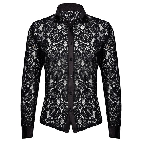 Gothic Men's Mesh See Through Shirt Clubwear Shirts Sexy Shirts Summer - 第 3/15 張圖片