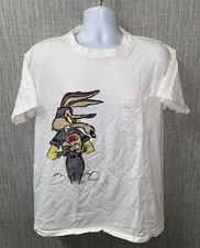 Vtg Anvil Mens White USA Made Wilie E Coyote T-Shirt Size XL