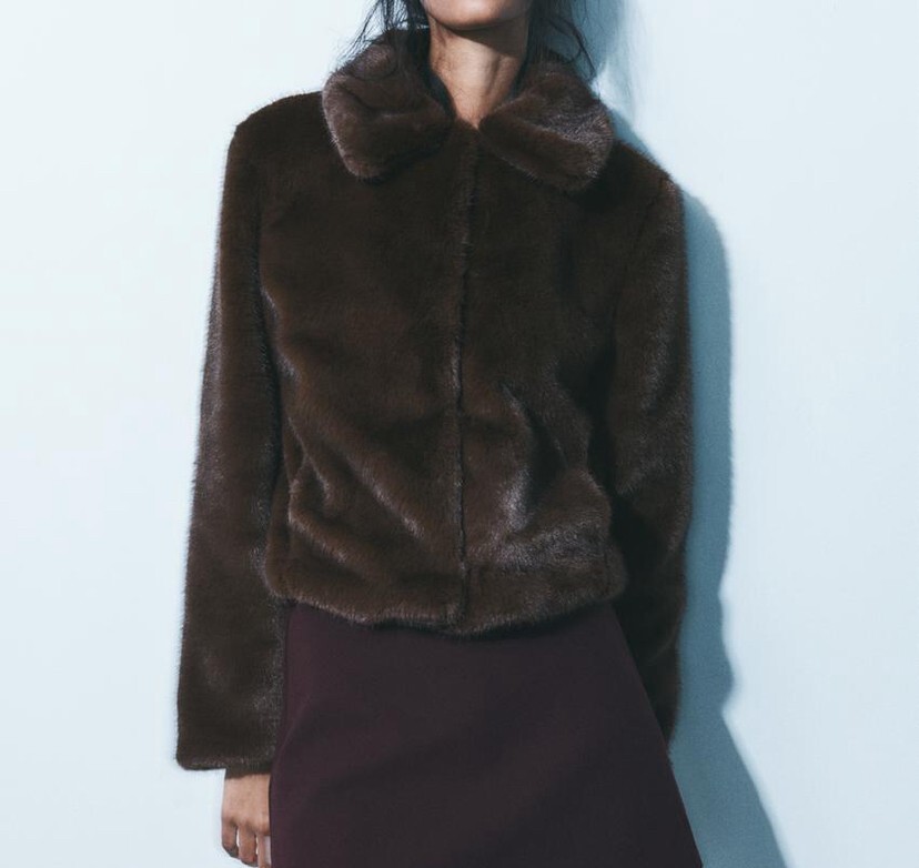 ZARA FAUX FUR JACKET TOBACCO BROWN NEW FW24/25 SIZES XS-XXL REF