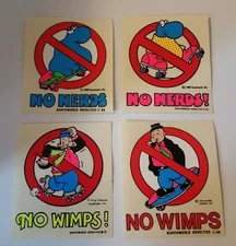 VINTAGE 80's NO NERDS NO WIMPS  RETRO SKATEBOARD STICKER LOT OF FOUR NOS