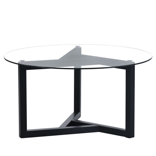 On-trend Round Glass Coffee Table Tempered Glass Top & Sturdy Wood Base Black - Picture 9 of 13