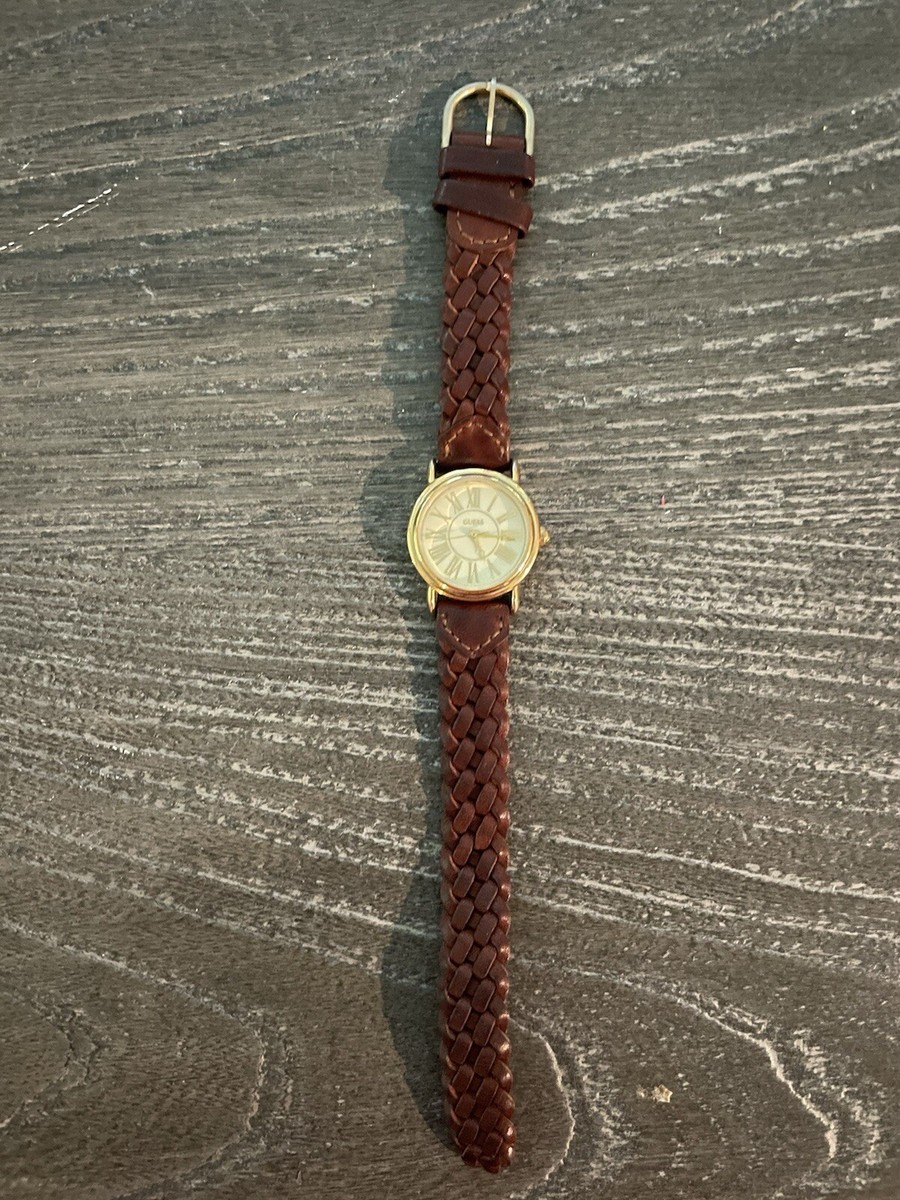 1996 Guess Watch Gold Tone Date Brown Braided Strap Vintage Style New Battery Vintage Guess Inc 1996 Japan Movt Gold Tone | eBay main image 2