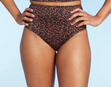 Women's Small 4-6 High Waist Medium Coverage Animal Print Bikini Bottom NWT