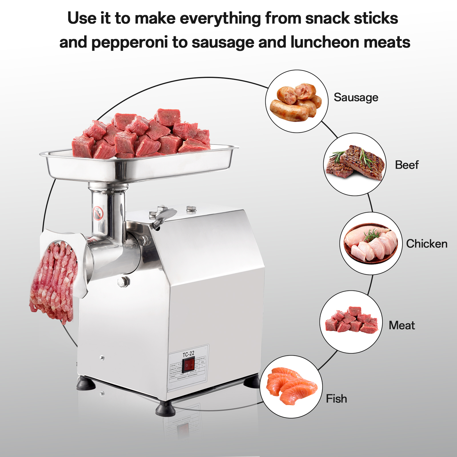 0.75 HP Stainless Steel Electric Meat Grinder Machine Sausage Stuffer Filler New