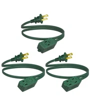 DEWENWILS 3-Pack 3 Ft Extension Cord with Multiple Outlets 2 Prong 16 AWG Green