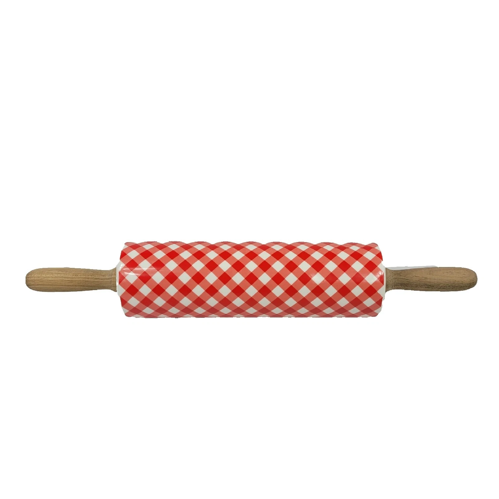 Pioneer Women rolling pin charming Gingham check Red White Checkered