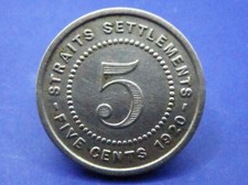 STRAITS SETTLEMENTS  1920 FIVE CENTS  COIN  SNIFF'S ANCIENT COINS  T-1