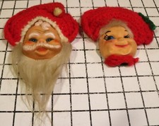 VTG Mr. & Mrs. Claus Plastic/Rubber Face homemade kitschy Refrigerator Magnets