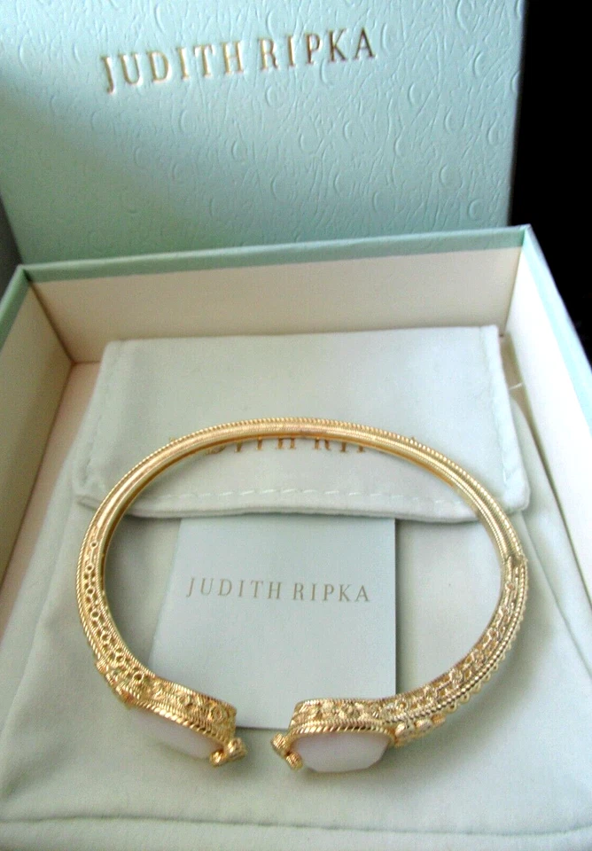 Brazalete Judith Ripka de plata esterlina revestida de oro de 14 quilates MOP DMQ CZ tamaño promedio caja JR* Foto 2 de 4