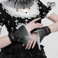 Devil Fashion Black And White Gothic Lace Pleated Flared Gloves For Women
