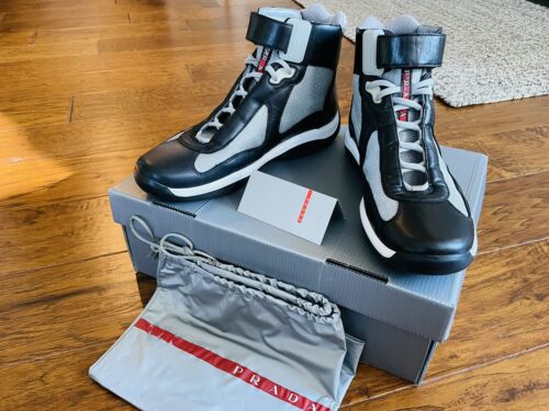 Prada American Cup Sneaker High Top Size 8  Nero/ Argento - Picture 1 of 11