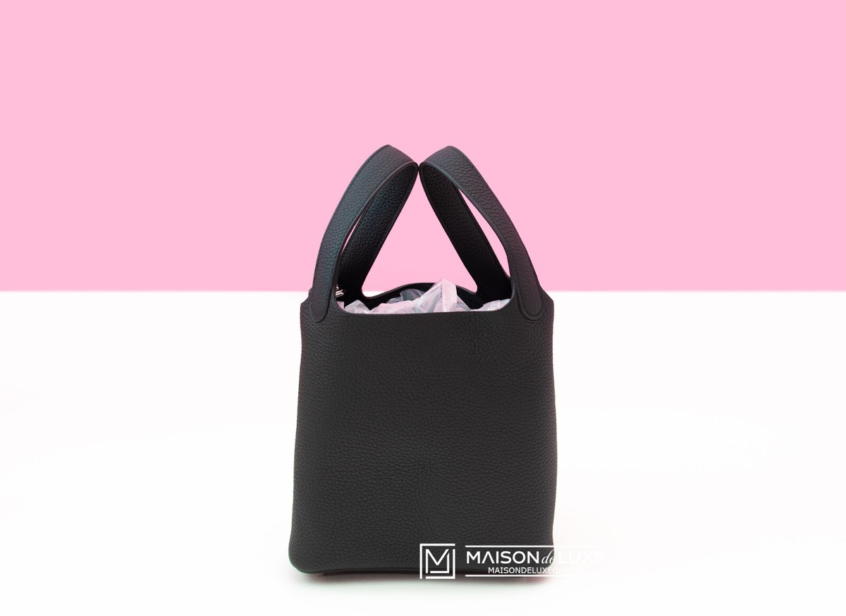 NEW HERMES NOIR BLACK PICOTIN LOCK 18 PM BAG PHW HANDBAG KELLY