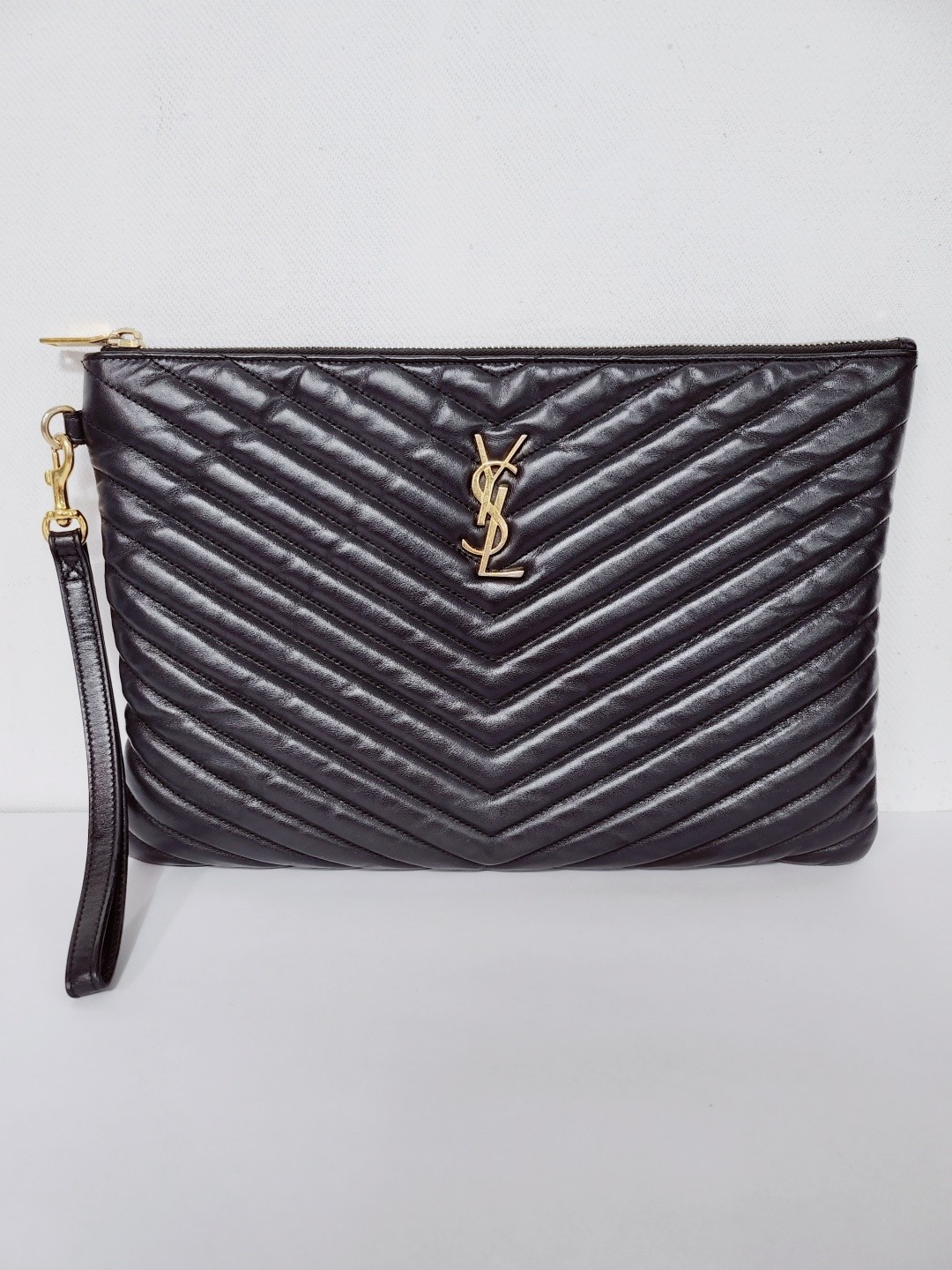 Borsa pochette Saint Laurent Matelassé monogramma oro cinturino ferramenta 30x20 5 65053332