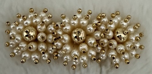 Barrette Hair Clip - Faux Pearl With Gold Tones - Beaded - For All Hair Types - Picture 1 of 4