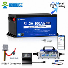 DCHOUSE 48V 100AH Lithium LiFePO4 Battery with 18A Charger Metal Case